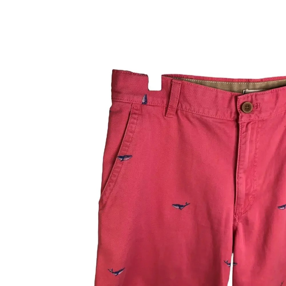 Izod Saltwater Chino Short Mens‎ Size 32 Waist 16 Salmon Red Whale Print Preppy